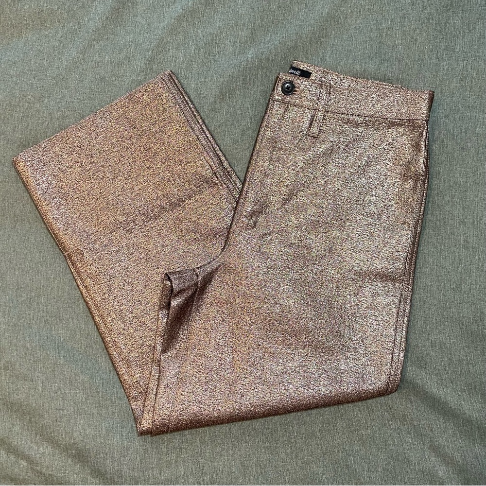 Madewell Slim Emmett Wide Leg Crop Metallic Bronze Pants Size 28 High Rise - Picture 2 of 8